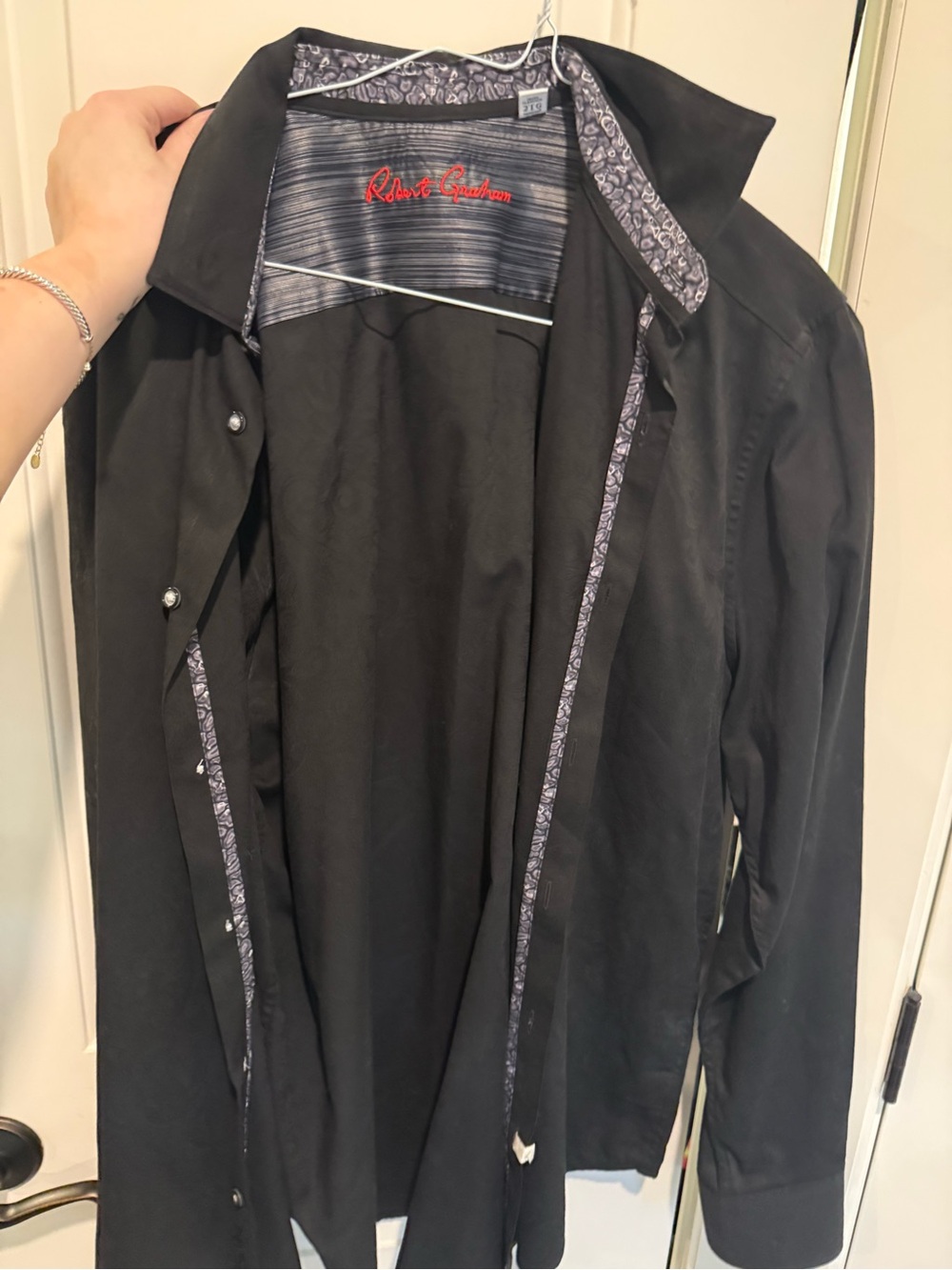 Robert Graham Black Lightweight Shirt Jacket with Patterned Trim